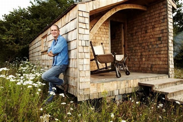 Kevin McCloud outside his shed